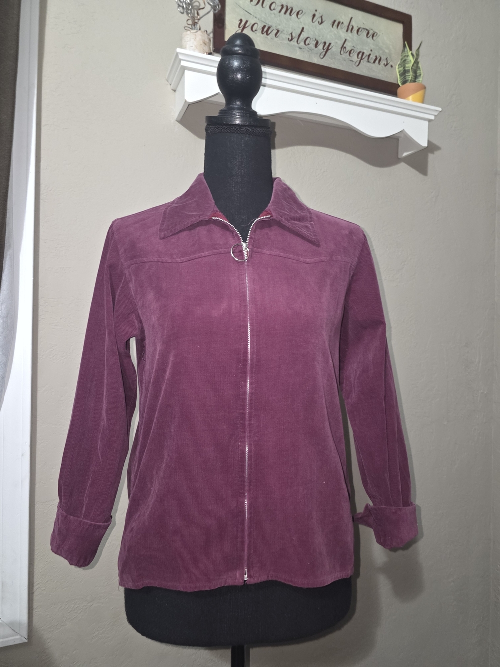 GAP Plum Corduroy Zip-Front Jean Jacket